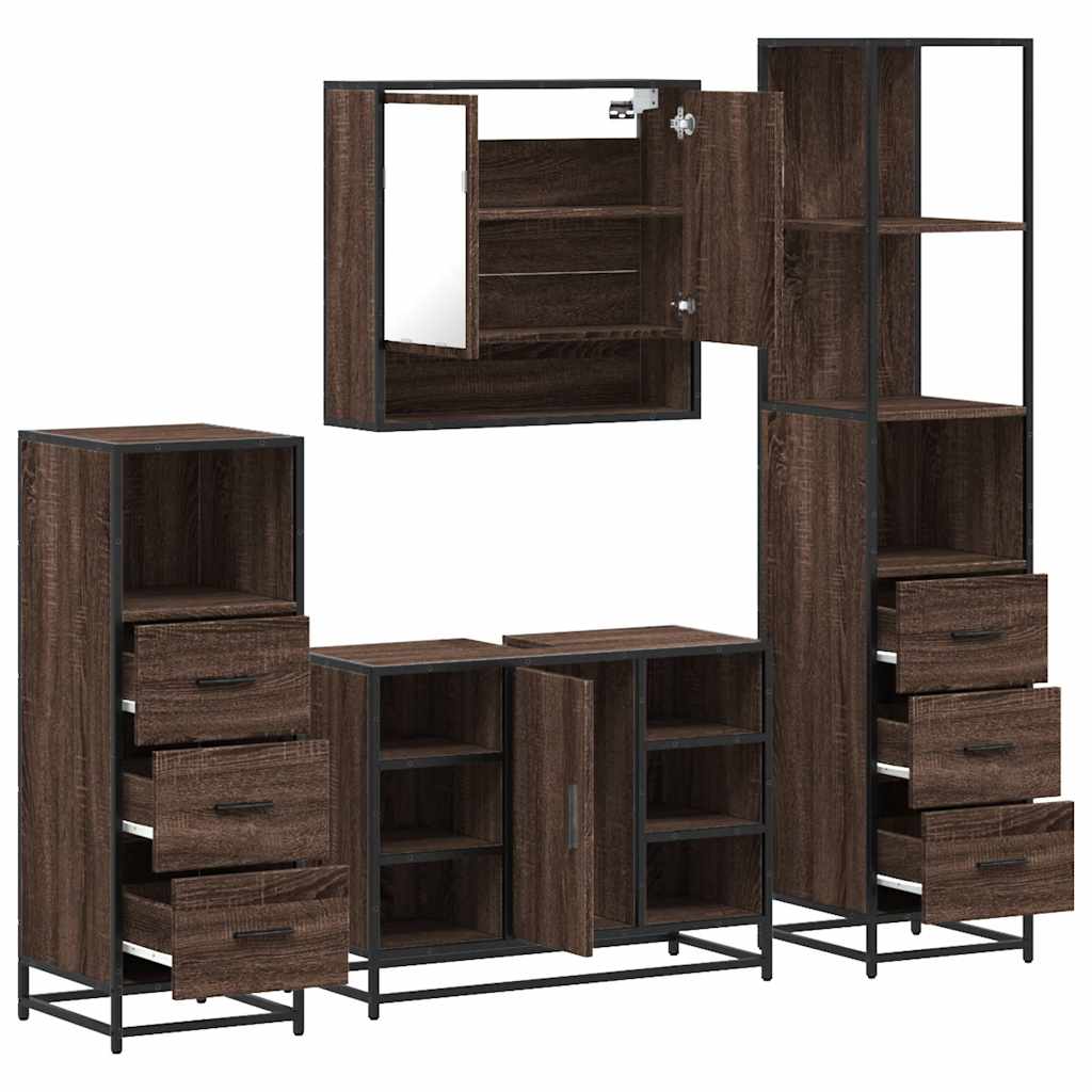 4 Piece Bathroom Furniture Set Brown Oak Engineered Wood