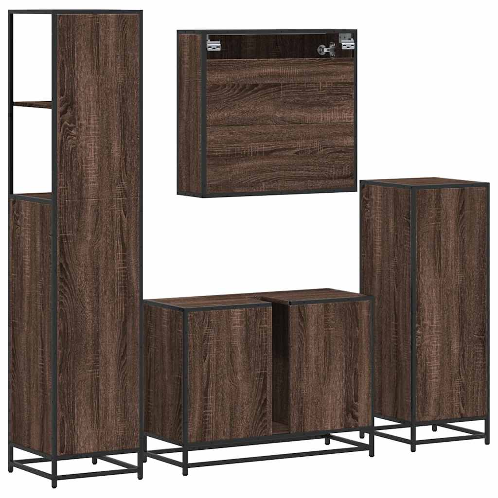 4 Piece Bathroom Furniture Set Brown Oak Engineered Wood