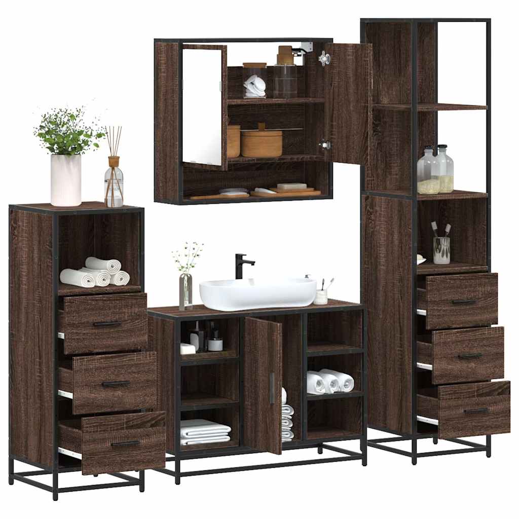 4 Piece Bathroom Furniture Set Brown Oak Engineered Wood