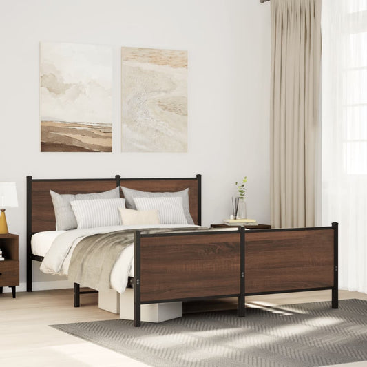 Metal Bed Frame without Mattress Brown Oak 160x200 cm