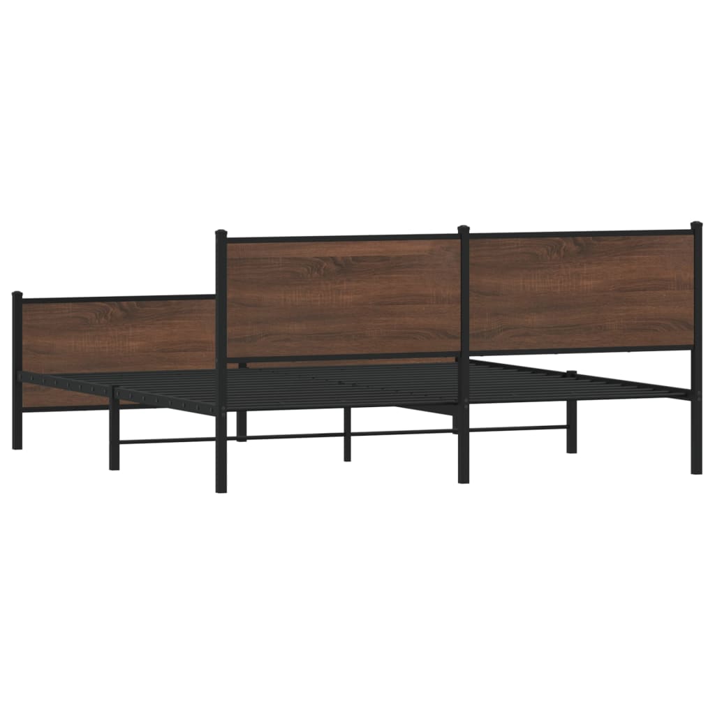 Metal Bed Frame without Mattress Brown Oak 180x200 cm Super King