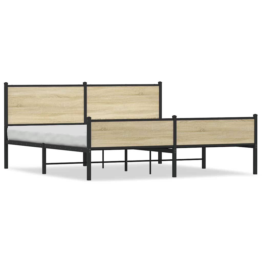 Metal Bed Frame without Mattress Sonoma Oak 180x200 cm Super King