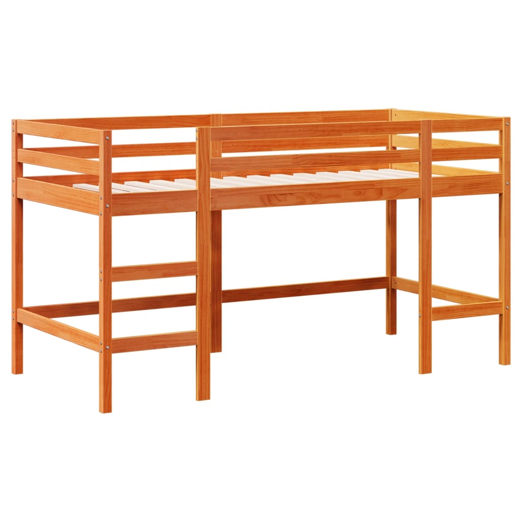Wax Brown Kids' Loft Bed with Ladder 80x200 cm - No Mattress Included