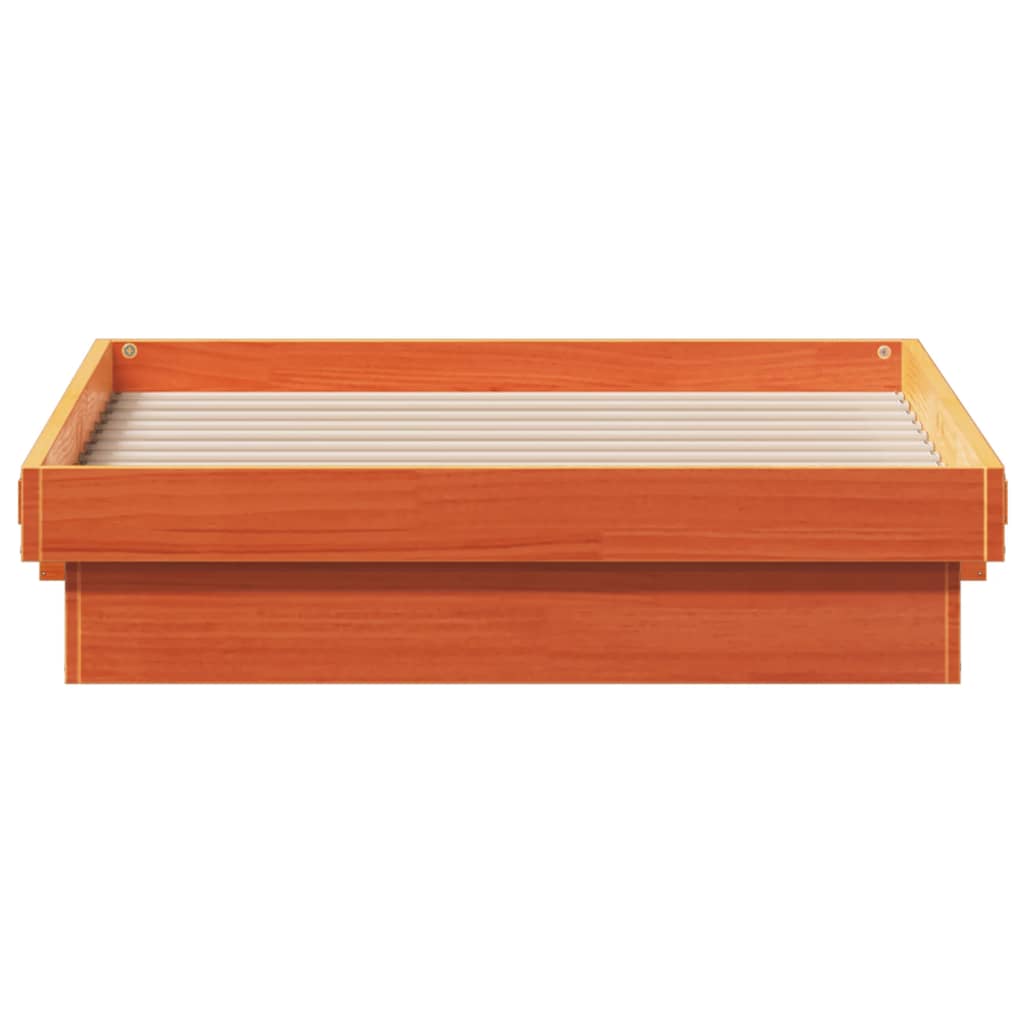 Wax Brown LED Bed Frame, Solid Wood, 75x190cm, No Mattress
