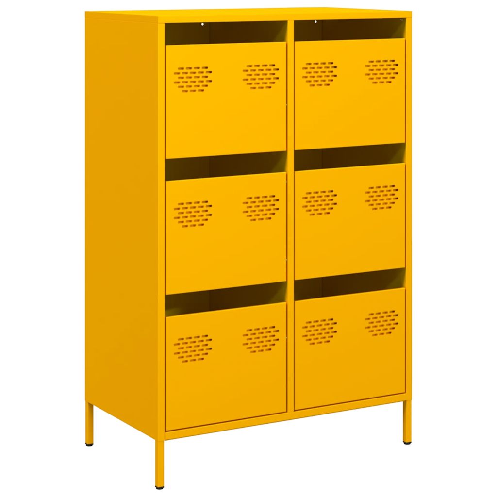 Mustard Yellow Steel Highboard - 68x39x101.5 cm Storage Unit