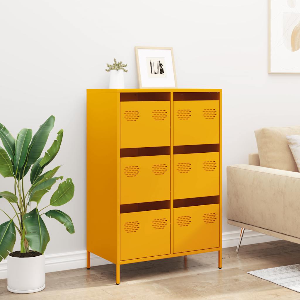 Mustard Yellow Steel Highboard - 68x39x101.5 cm Storage Unit