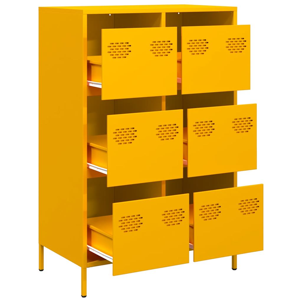 Mustard Yellow Steel Highboard - 68x39x101.5 cm Storage Unit