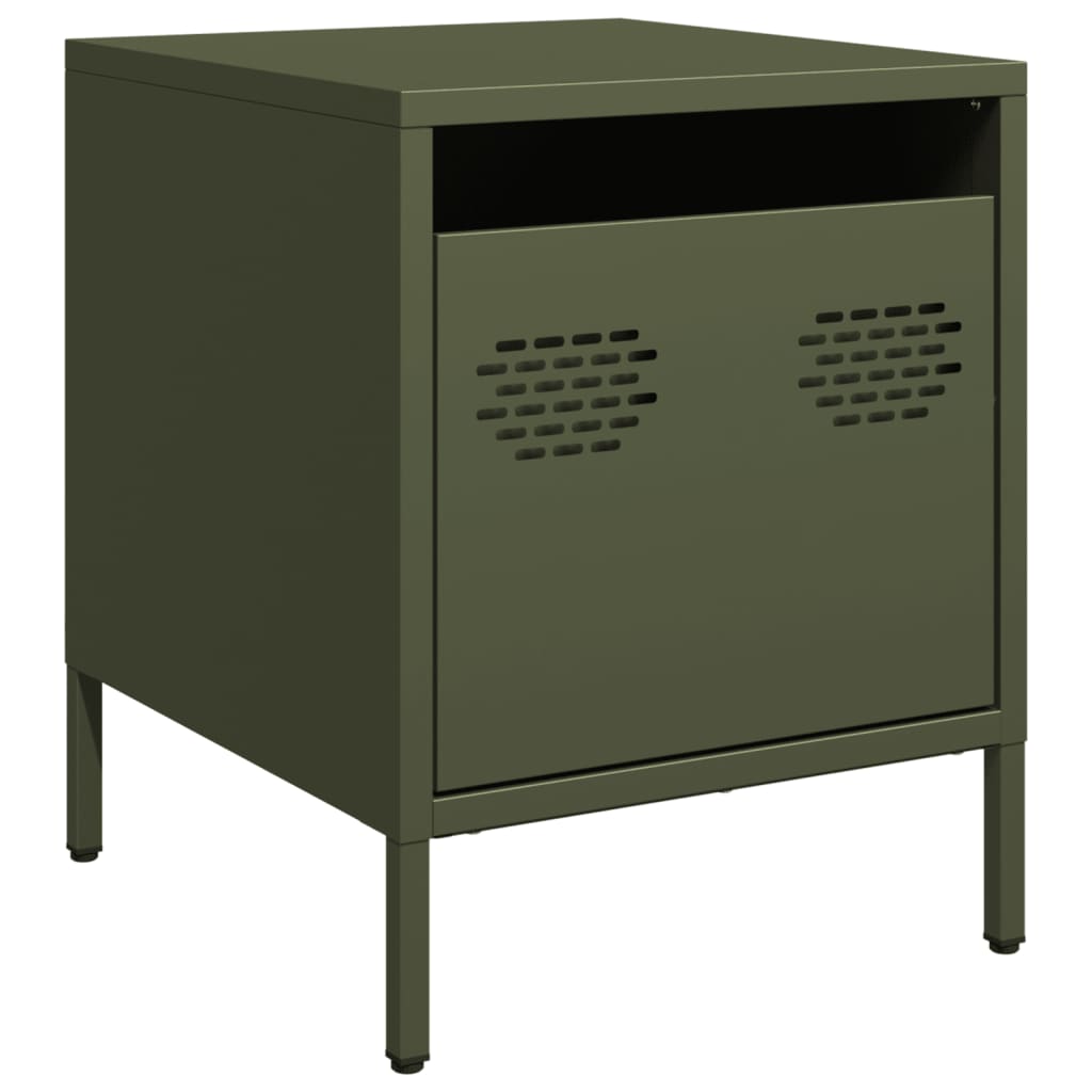 Olive Green Steel Bedside Cabinet, 35x39x43.5 cm - Modern Design