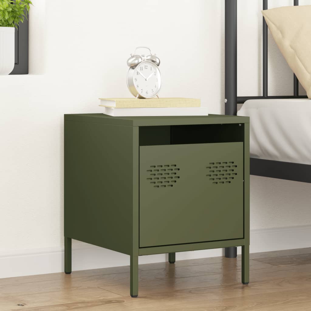 Olive Green Steel Bedside Cabinet, 35x39x43.5 cm - Modern Design