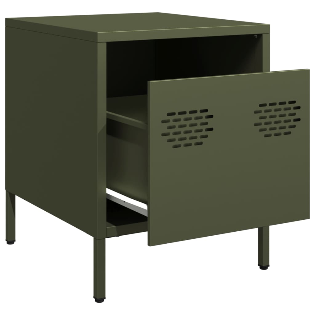 Olive Green Steel Bedside Cabinet, 35x39x43.5 cm - Modern Design