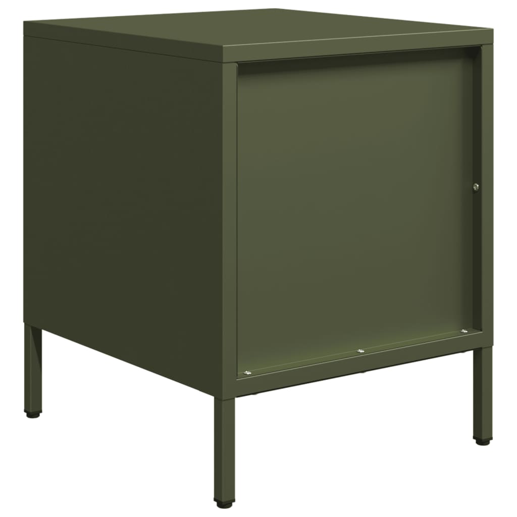 Olive Green Steel Bedside Cabinet, 35x39x43.5 cm - Modern Design