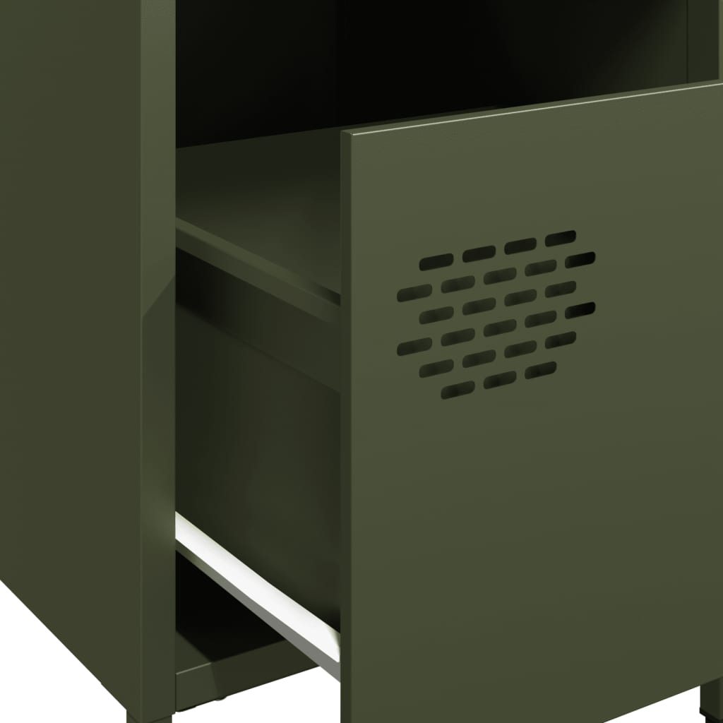 Olive Green Steel Bedside Cabinet, 35x39x43.5 cm - Modern Design