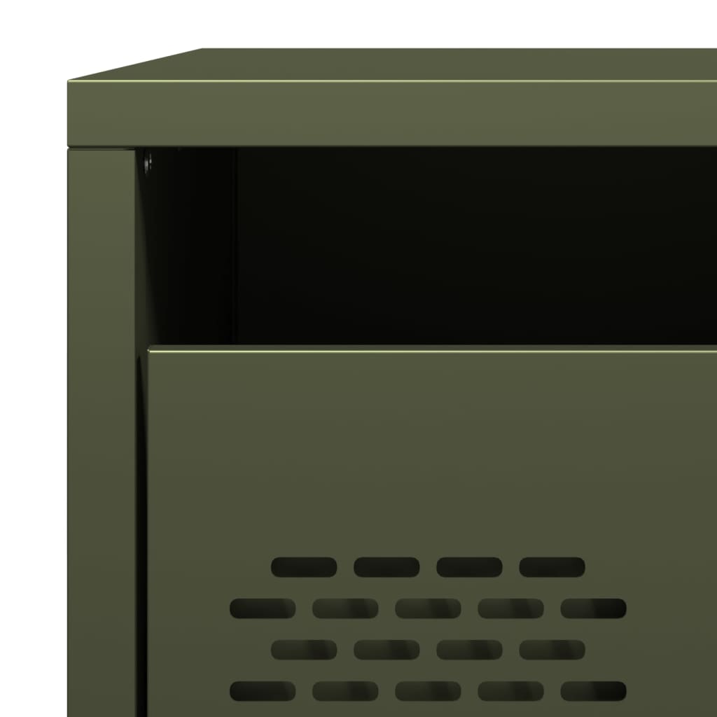 Olive Green Steel Bedside Cabinet, 35x39x43.5 cm - Modern Design
