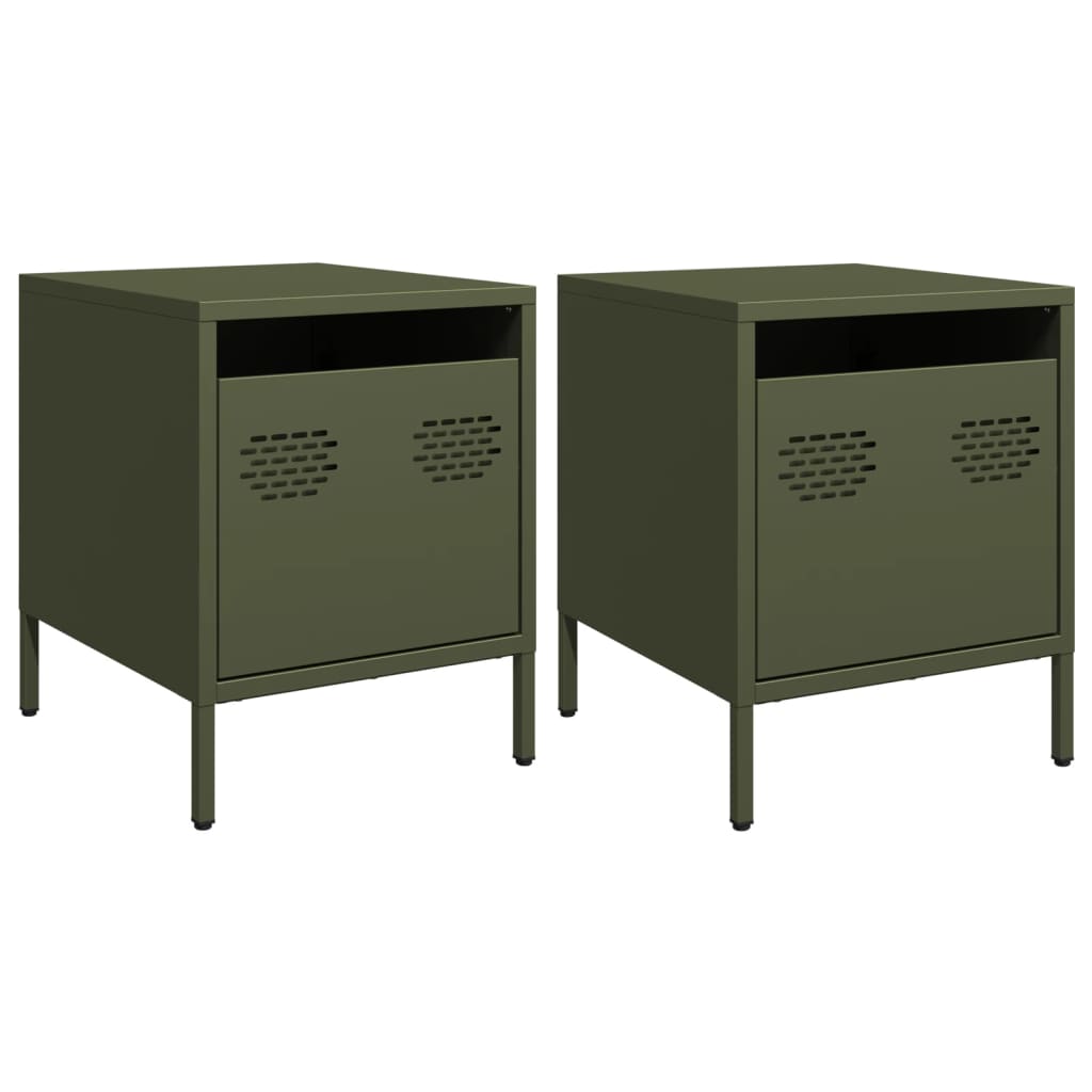 Olive Green Steel Bedside Cabinets 2pcs - 35x39x43.5 cm