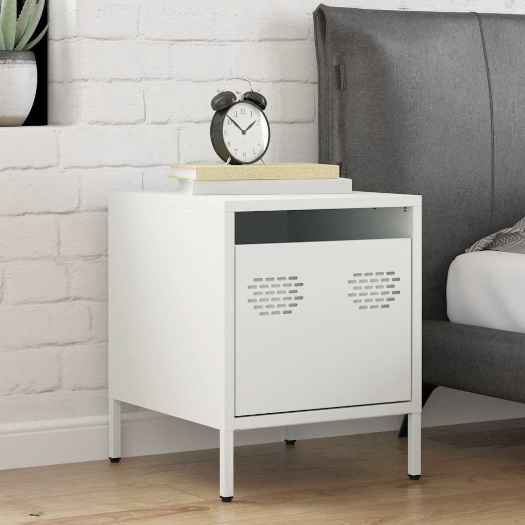 White Steel Bedside Cabinet - Compact 35x39x43.5 cm Design