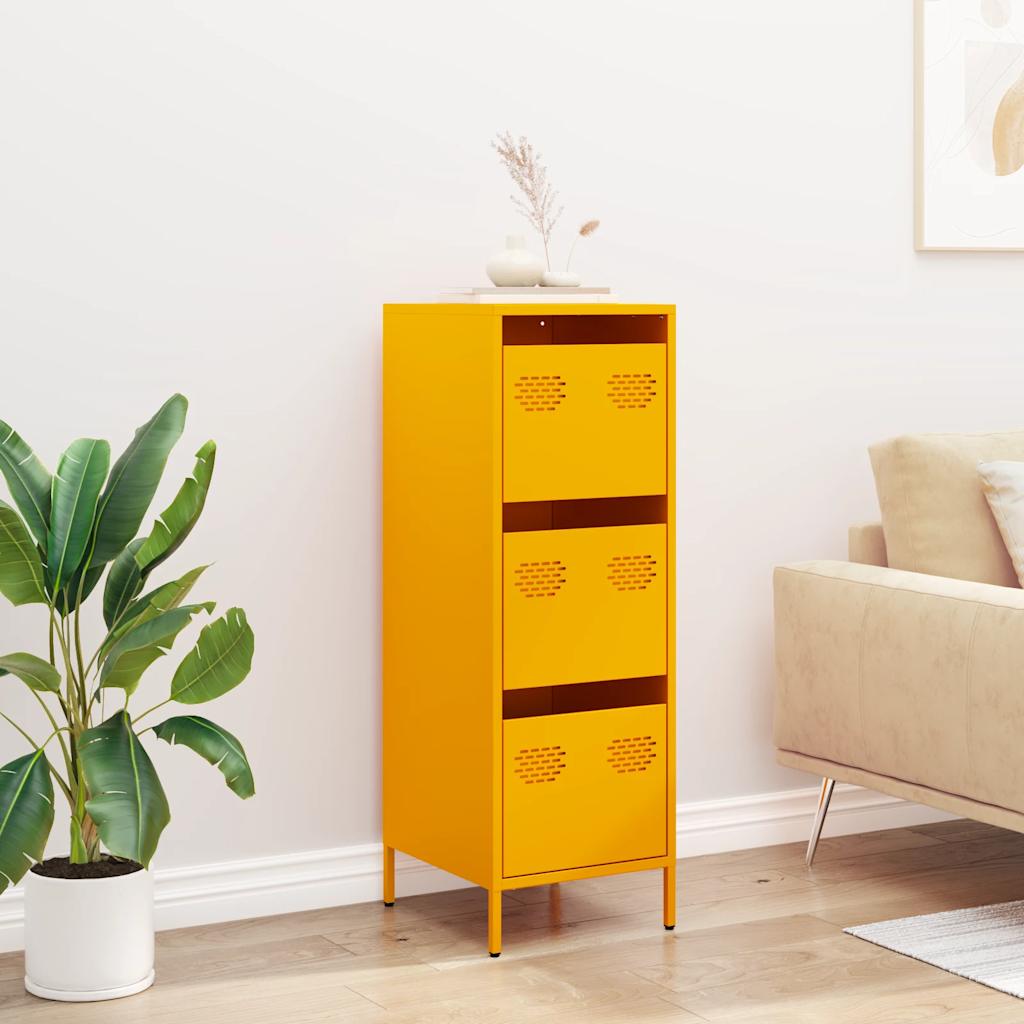 Mustard Yellow Steel Highboard - Compact 39x35x103.5 cm Storage Solution