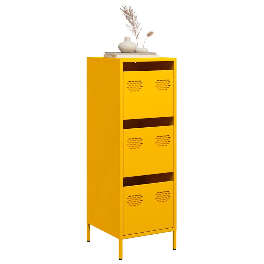 Mustard Yellow Steel Highboard - Compact 39x35x103.5 cm Storage Solution