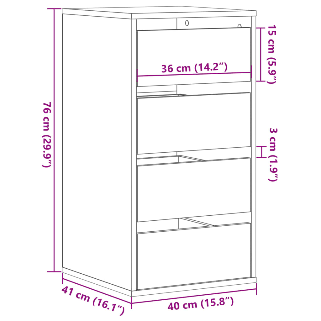 Concrete Grey Corner Chest of Drawers - 40x41x76 cm, Engineered Wood