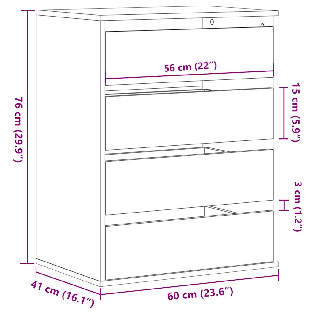 Grey Sonoma Corner Chest of Drawers, Engineered Wood, 60x41x76 cm