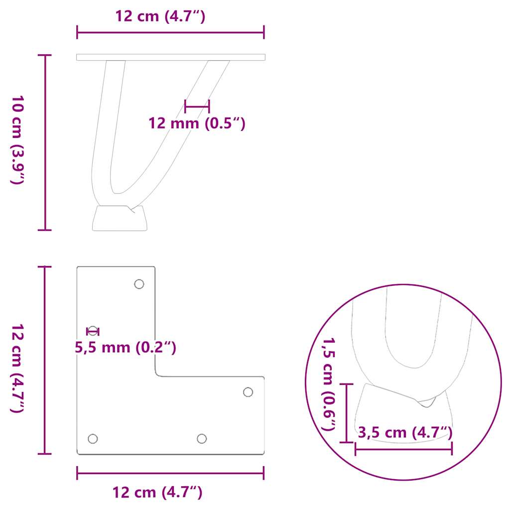 Black 10cm Solid Steel Hairpin Legs for Coffee Table - Set of 4