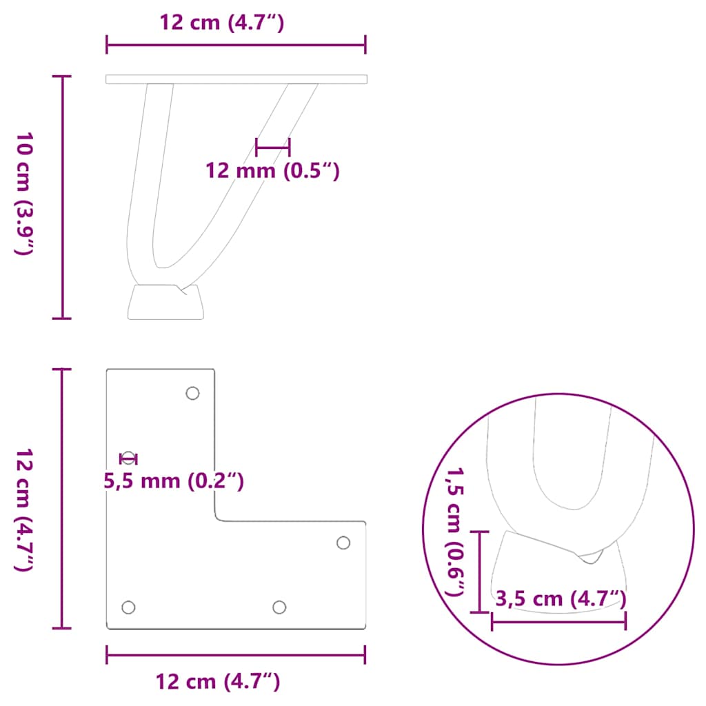 Natural Steel Hairpin Legs for Coffee Table 4pcs - 10cm Solid Steel