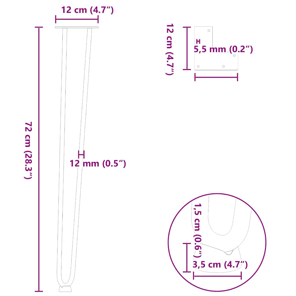 White 72cm Steel Hairpin Legs for Console Tables, Set of 4