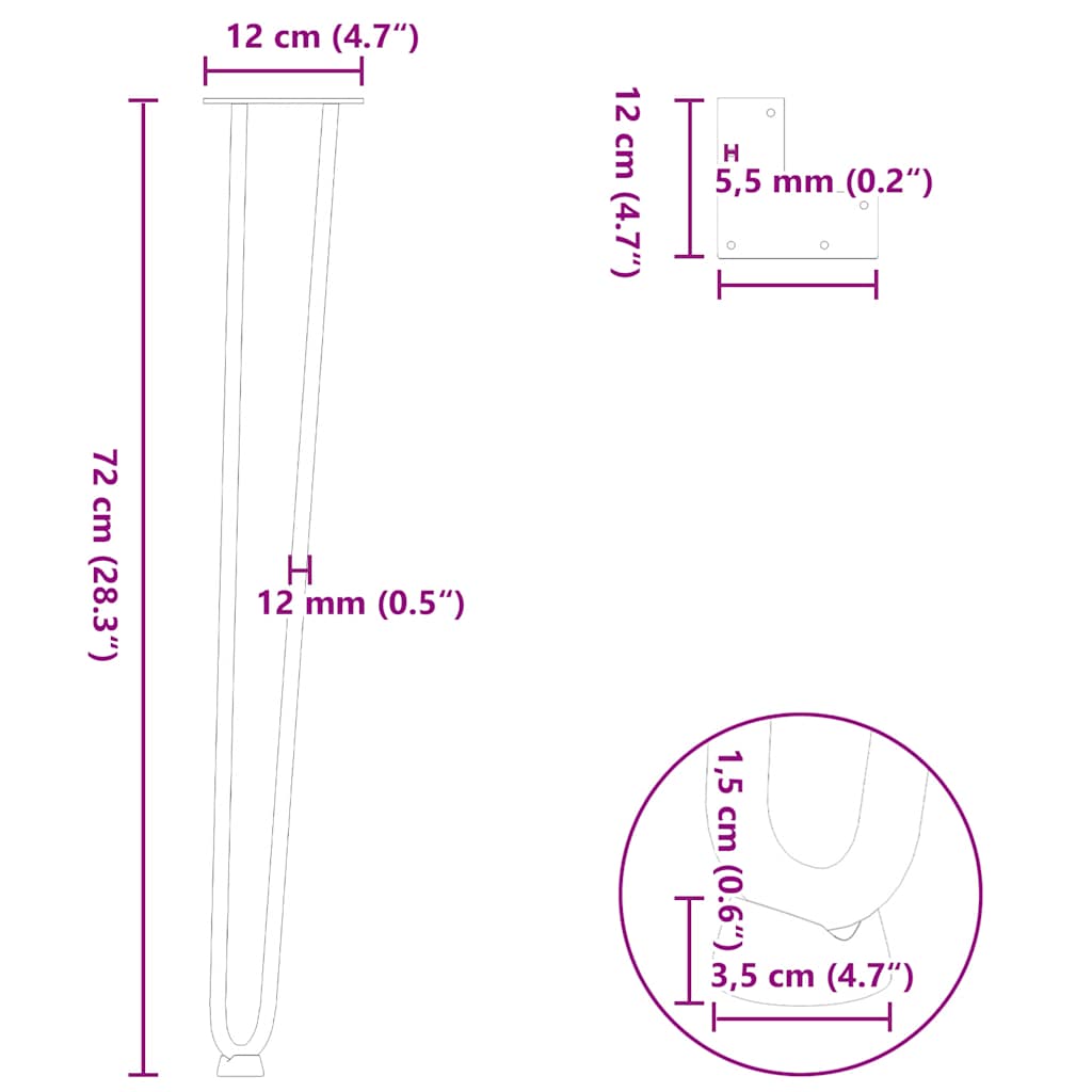 Natural Steel Hairpin Legs for Console Table - 4pcs, 72cm Solid Steel
