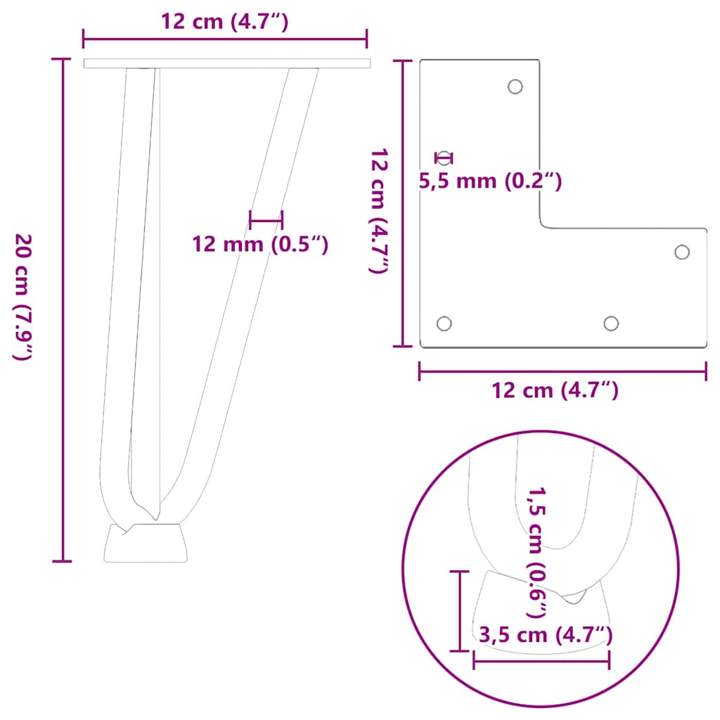 Natural Steel Hairpin Legs for Coffee Table, 4 Pcs, 20cm Solid Steel