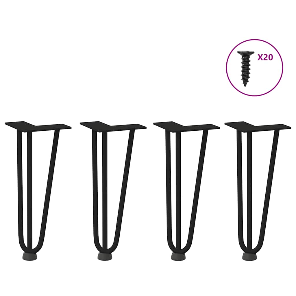 Black Solid Steel Hairpin Legs - 30cm, 4 Pack for Coffee Table