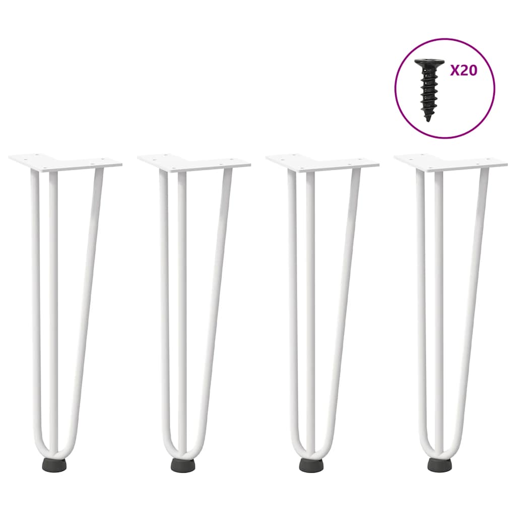 White Solid Steel Hairpin Legs for Coffee Table - Set of 4, 42 cm