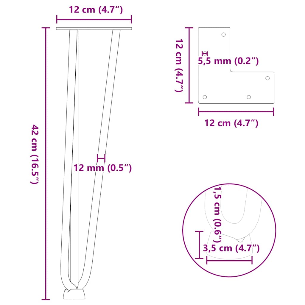 White Solid Steel Hairpin Legs for Coffee Table - Set of 4, 42 cm