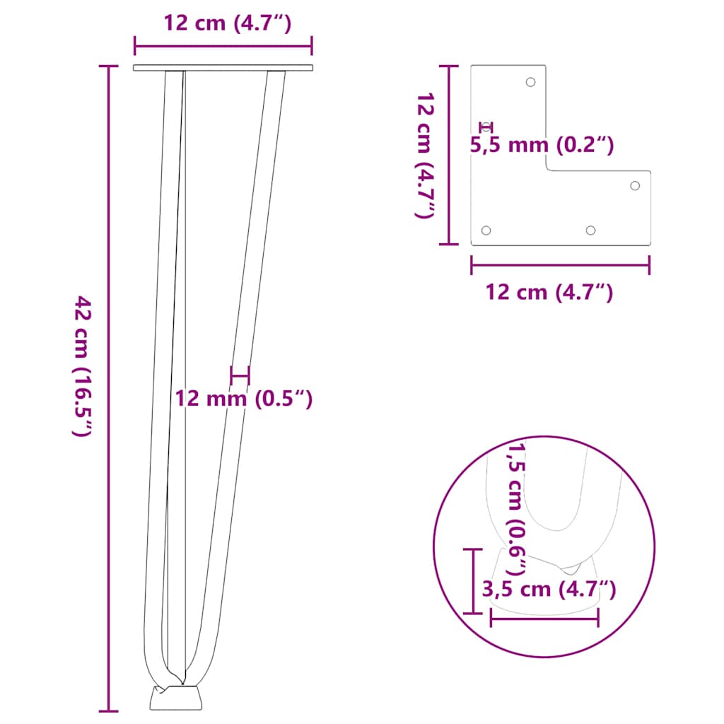 Anthracite Steel Hairpin Legs for Coffee Table, 4 pcs, 42 cm