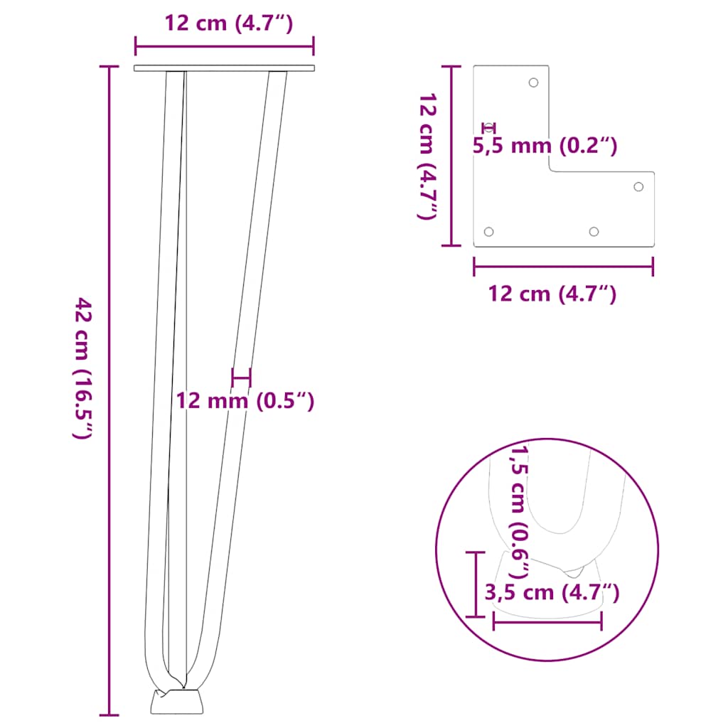Steel Hairpin Legs for Coffee Table 4 pcs 42 cm - Natural Finish