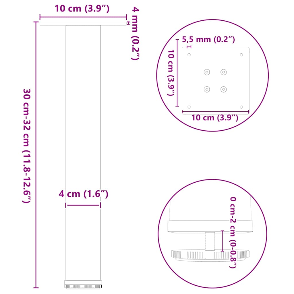 Natural Steel Coffee Table Legs 4 pcs, 30-32 cm Durable Design