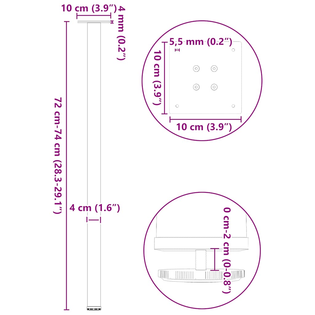 Natural Steel Console Table Legs 4pcs, 72-74cm Durable Support