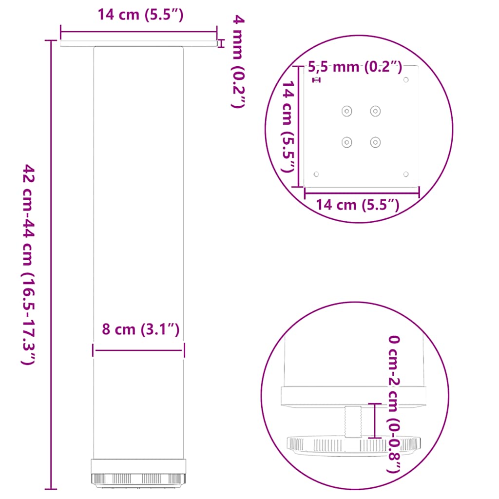 Natural Steel Coffee Table Legs Set - 42-44 cm, 4 pcs