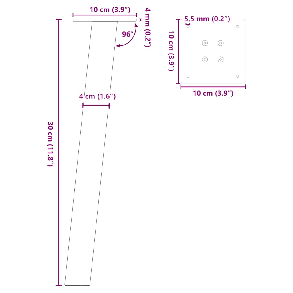 Natural Steel Coffee Table Legs, Set of 4, 30 cm