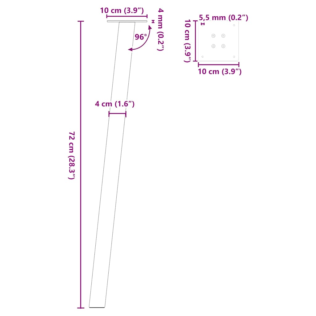 Natural Steel Console Table Legs 4 pcs, 72 cm, Durable Steel