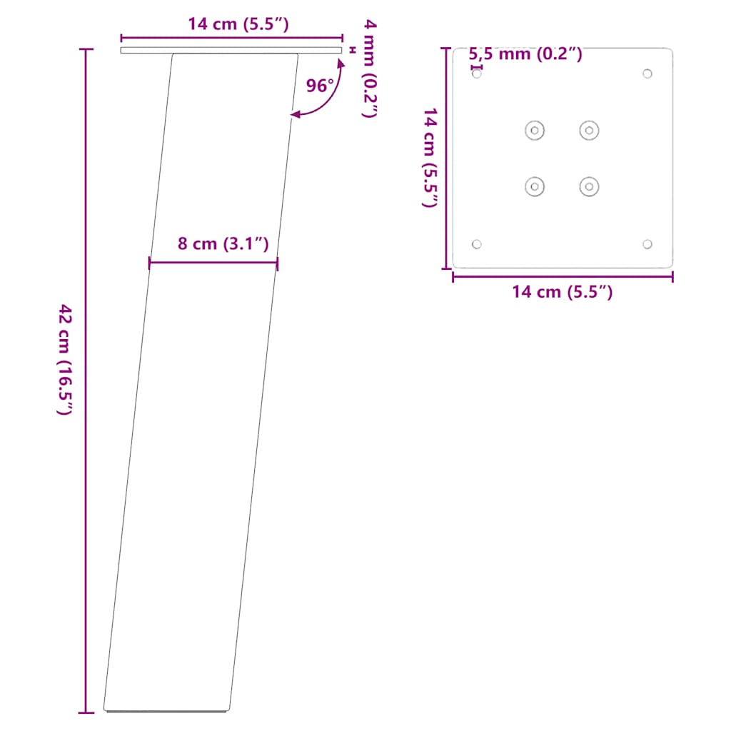 Natural Steel Coffee Table Legs, Set of 4, 42 cm