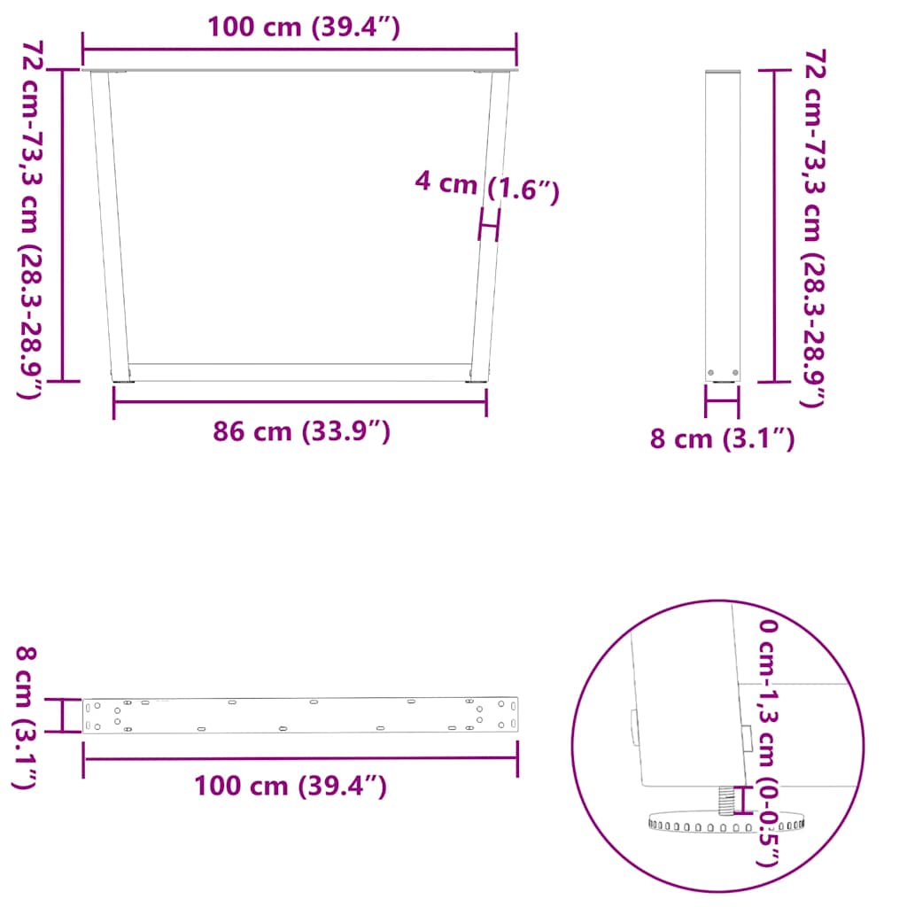Anthracite Steel V-Shape Dining Table Legs, 100x(72-73.3) cm, 2 Pcs