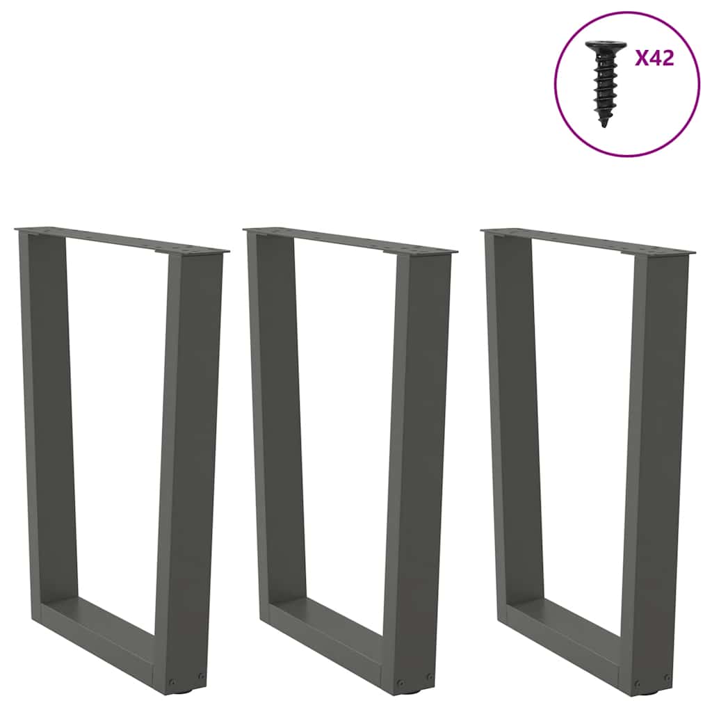Anthracite Steel V-Shape Dining Table Legs, Set of 3, Adjustable 70cm