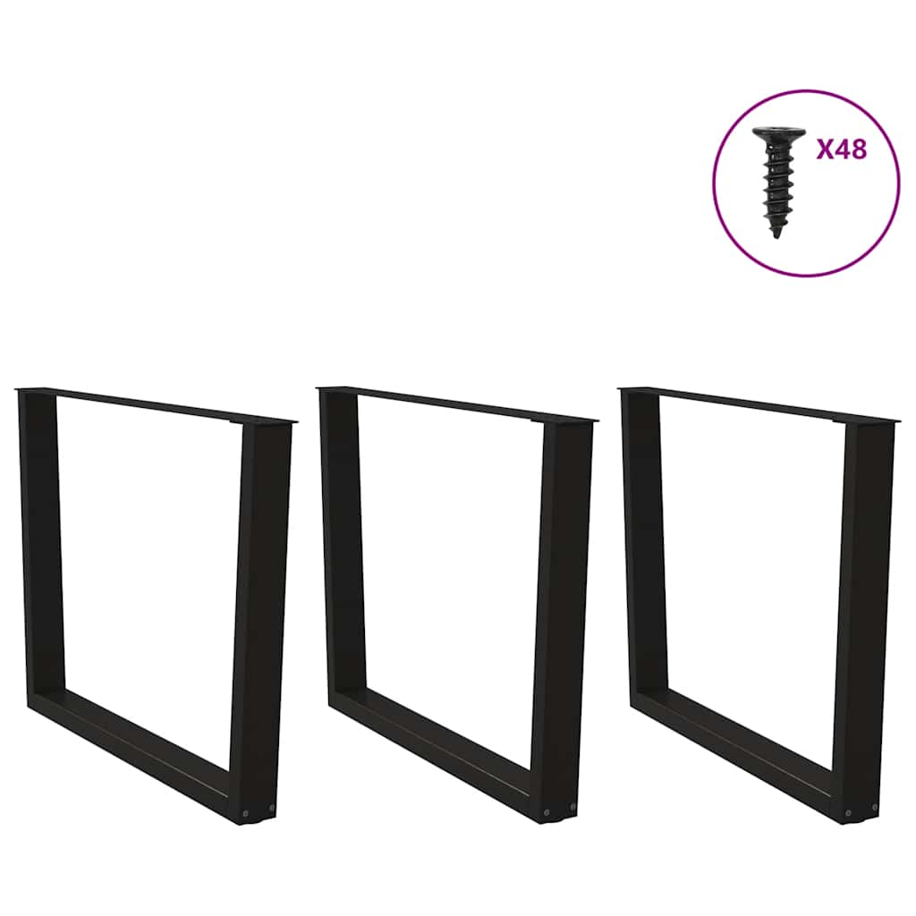 Black V-Shape Steel Dining Table Legs - 3 Pcs, Adjustable Height