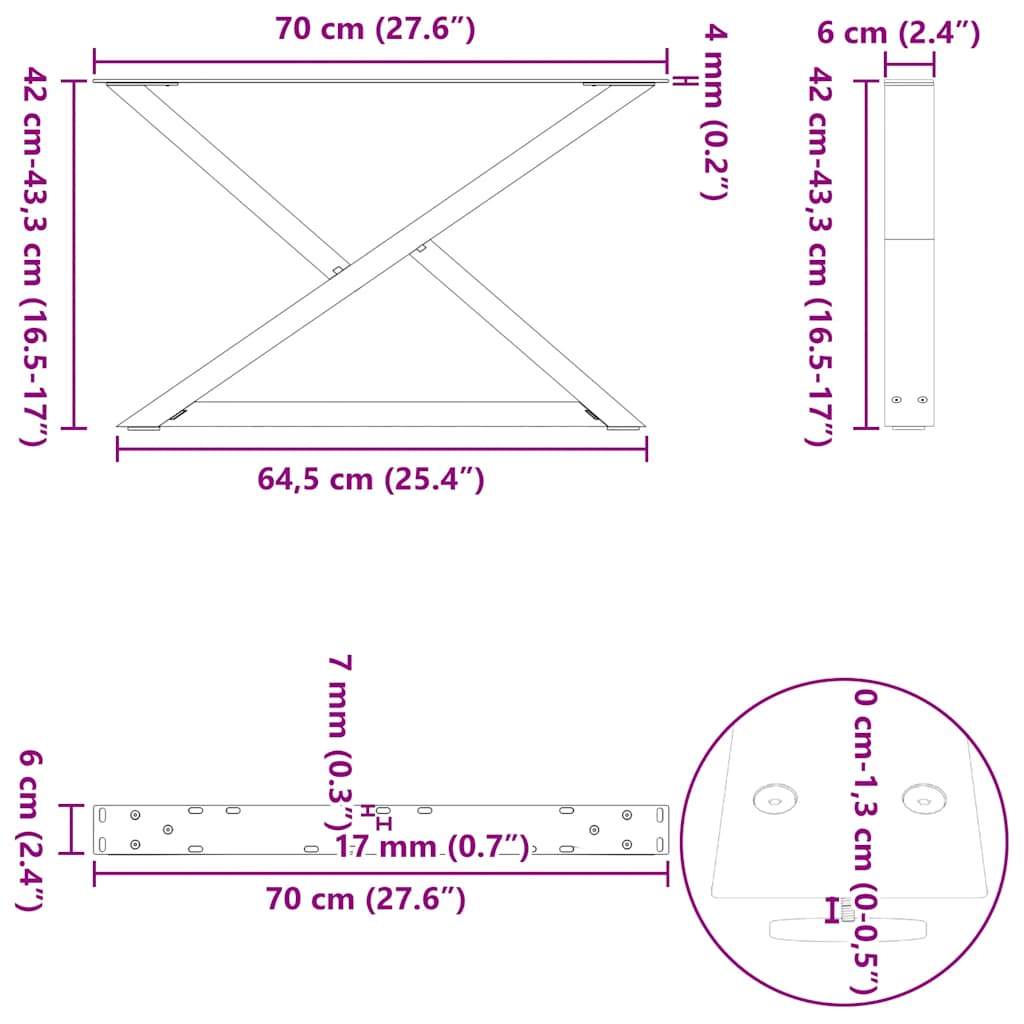 Black Steel Coffee Table Legs (2 pcs) Adjustable 70x(42-43.3) cm