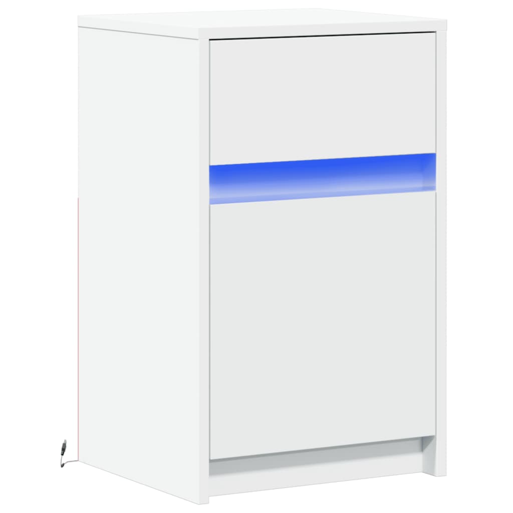 White Bedside Cabinet with LED Lights - Engineered Wood Finish