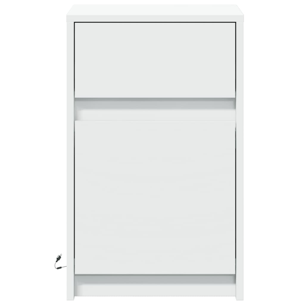 White Bedside Cabinet with LED Lights - Engineered Wood Finish