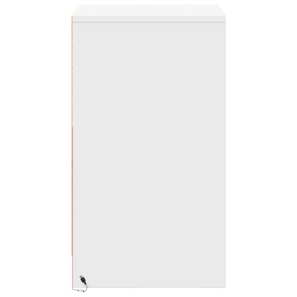 White Bedside Cabinet with LED Lights - Engineered Wood Finish