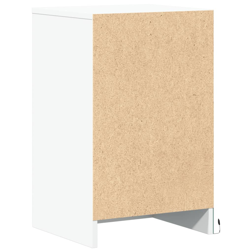 White Bedside Cabinet with LED Lights - Engineered Wood Finish