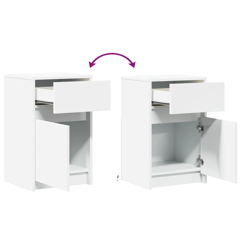 White Bedside Cabinet with LED Lights - Engineered Wood Finish