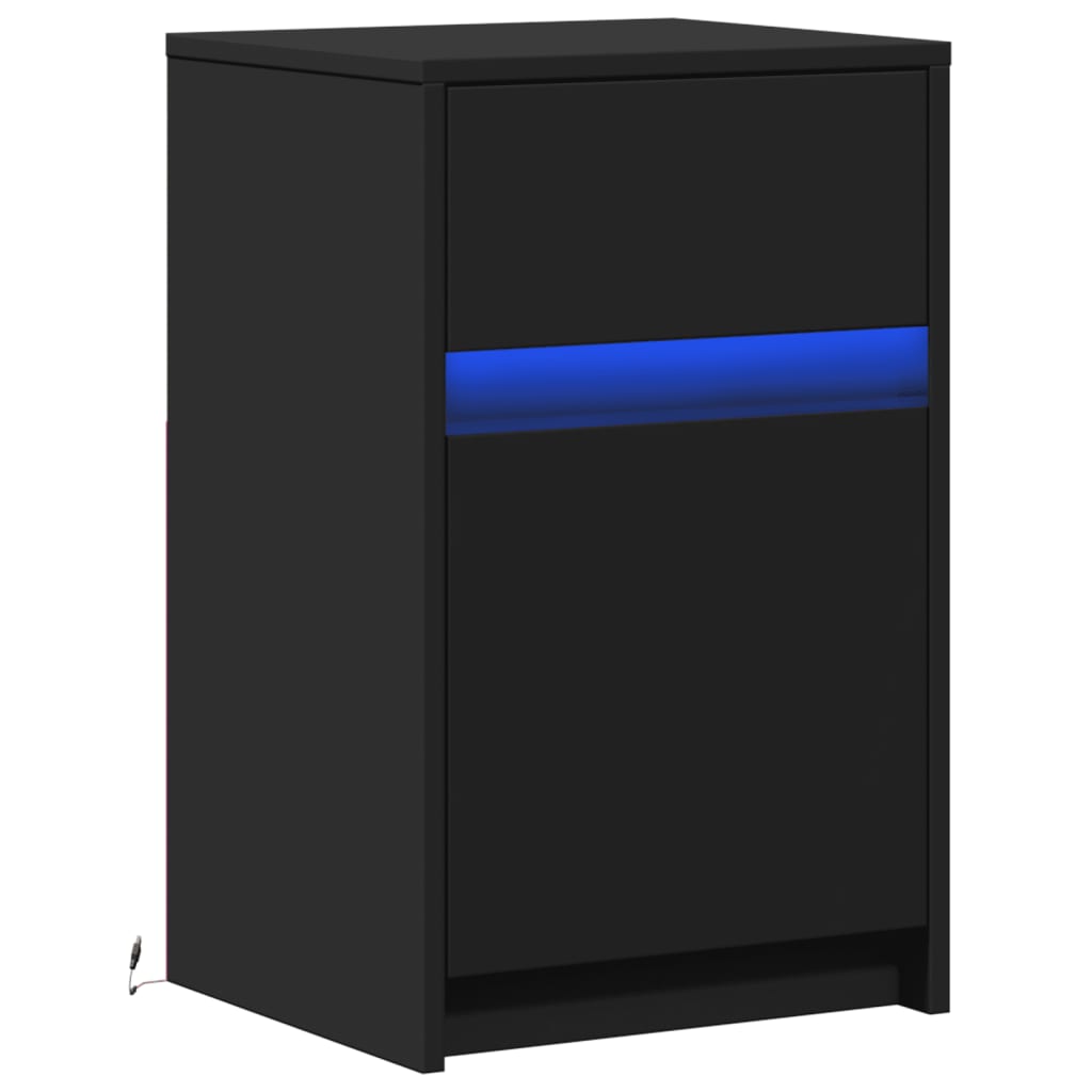 Black Engineered Wood Bedside Cabinet with LED Lights