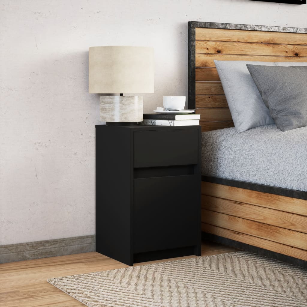 Black Engineered Wood Bedside Cabinet with LED Lights
